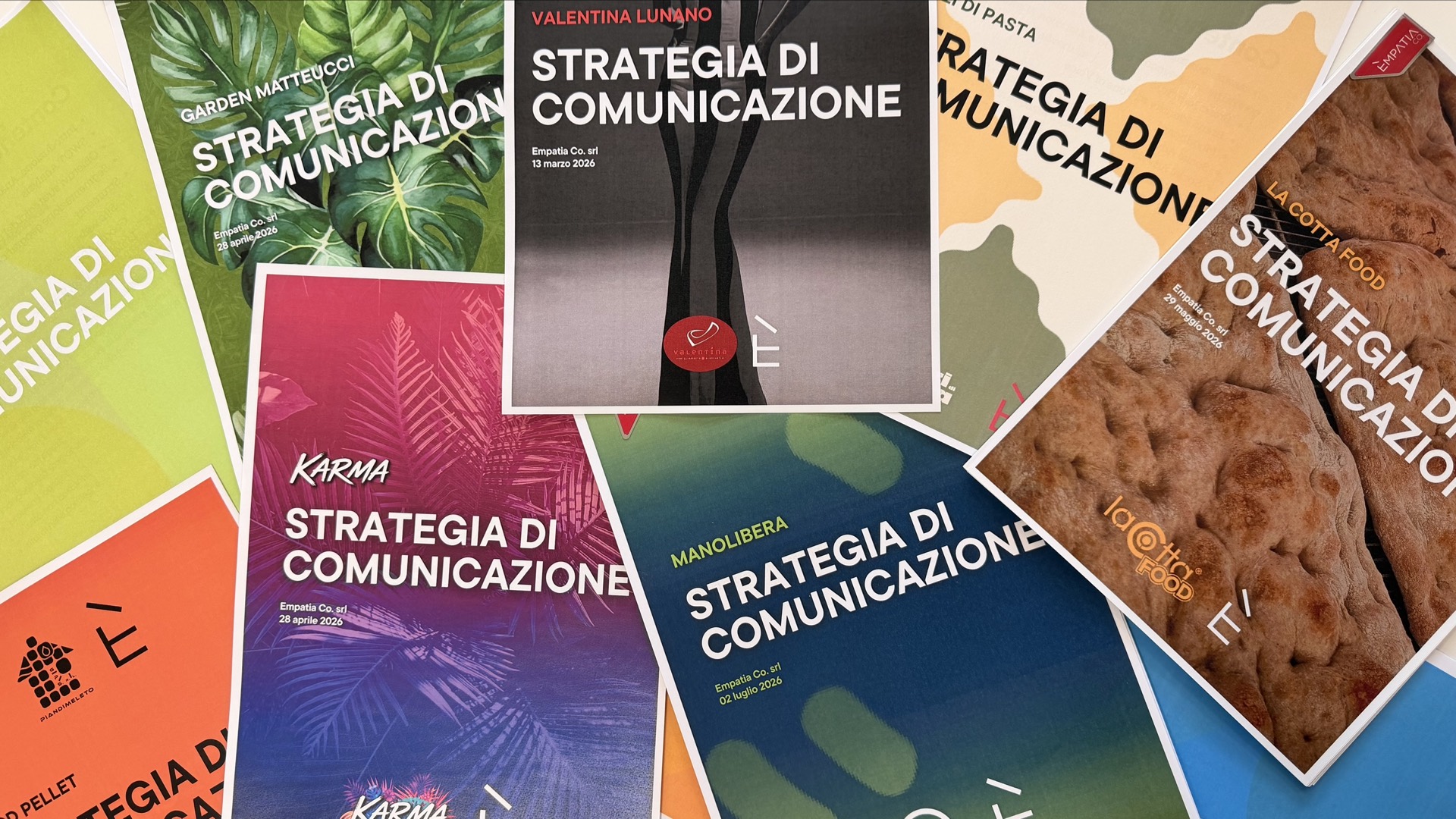 Le copertine di alcune strategie di comunicazione realizzate da Empatia per i clienti