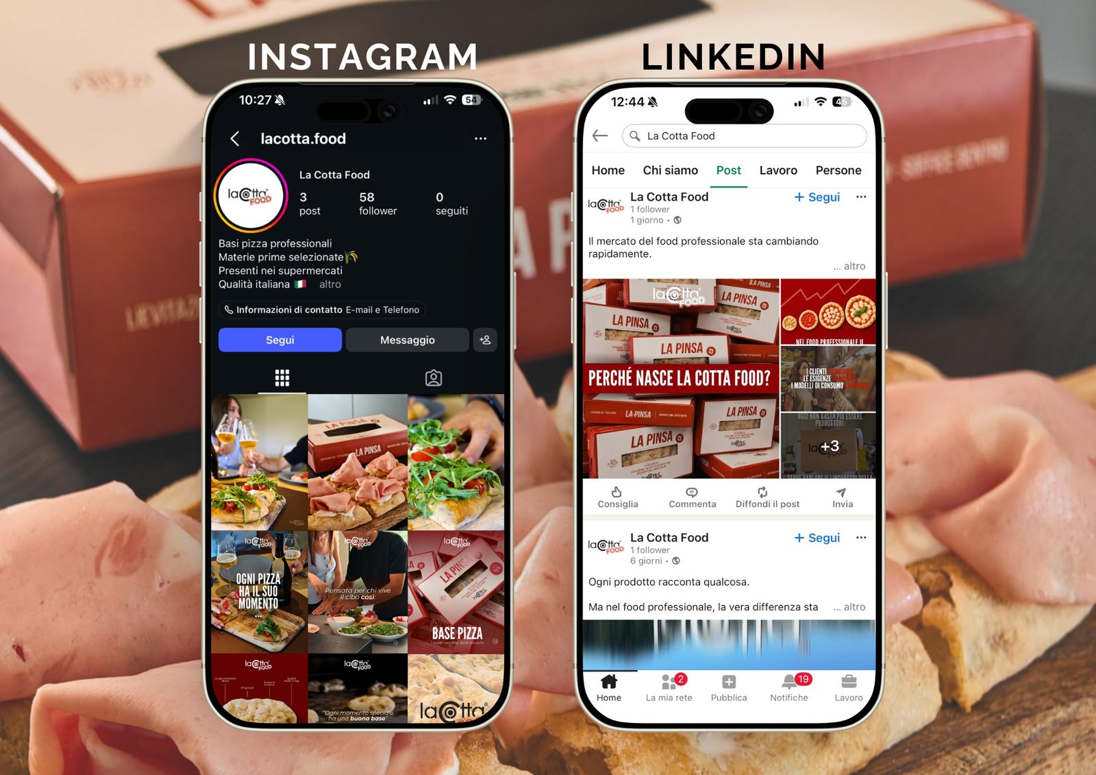 LaCotta Food — i profili Instagram e LinkedIn del brand