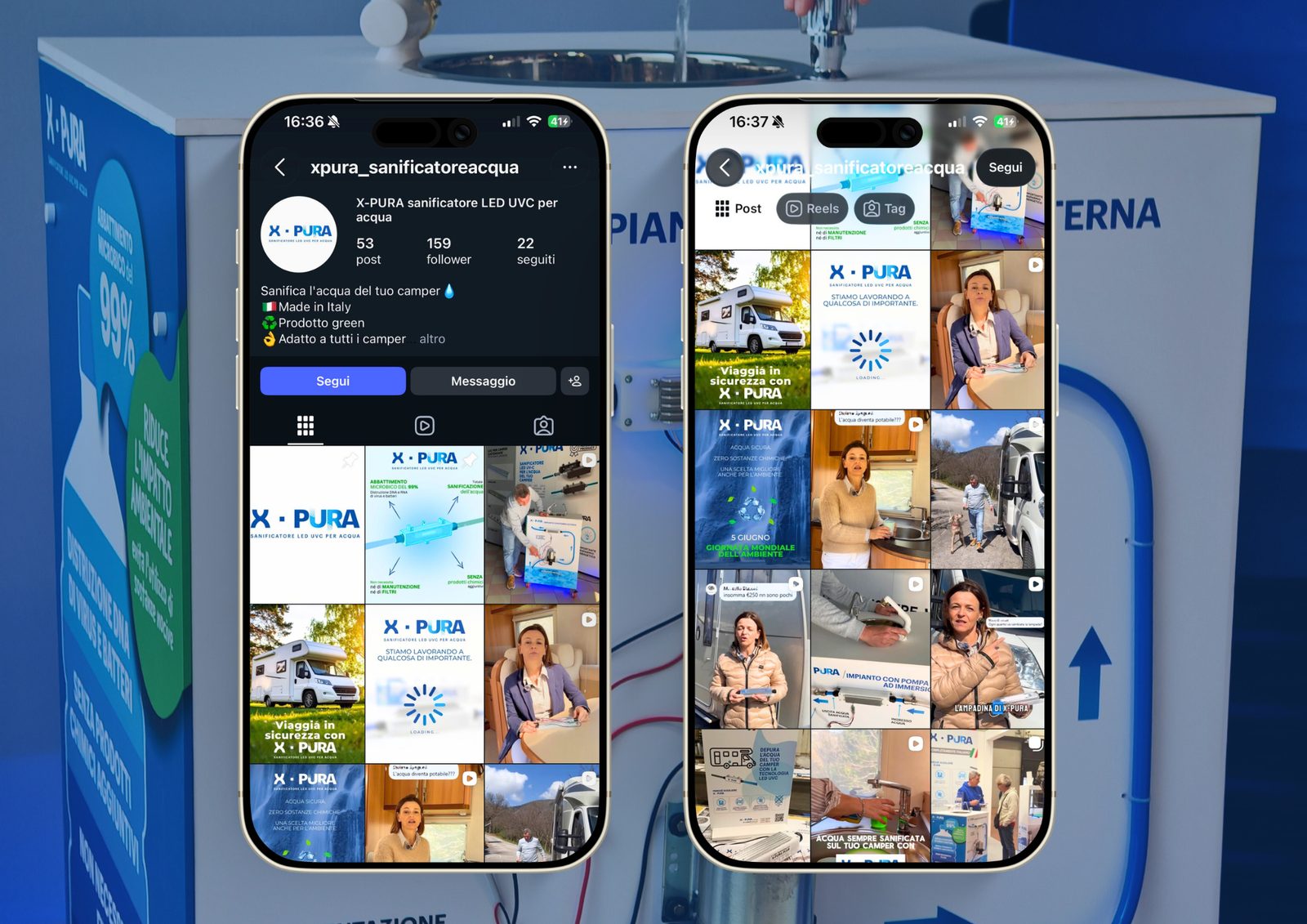 X-Pura — il profilo Instagram del sanificatore per acqua